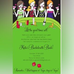 3/$18 Las Vegas Bachelorette Party Invitation - Lucky Ladies- 20/Box. New.